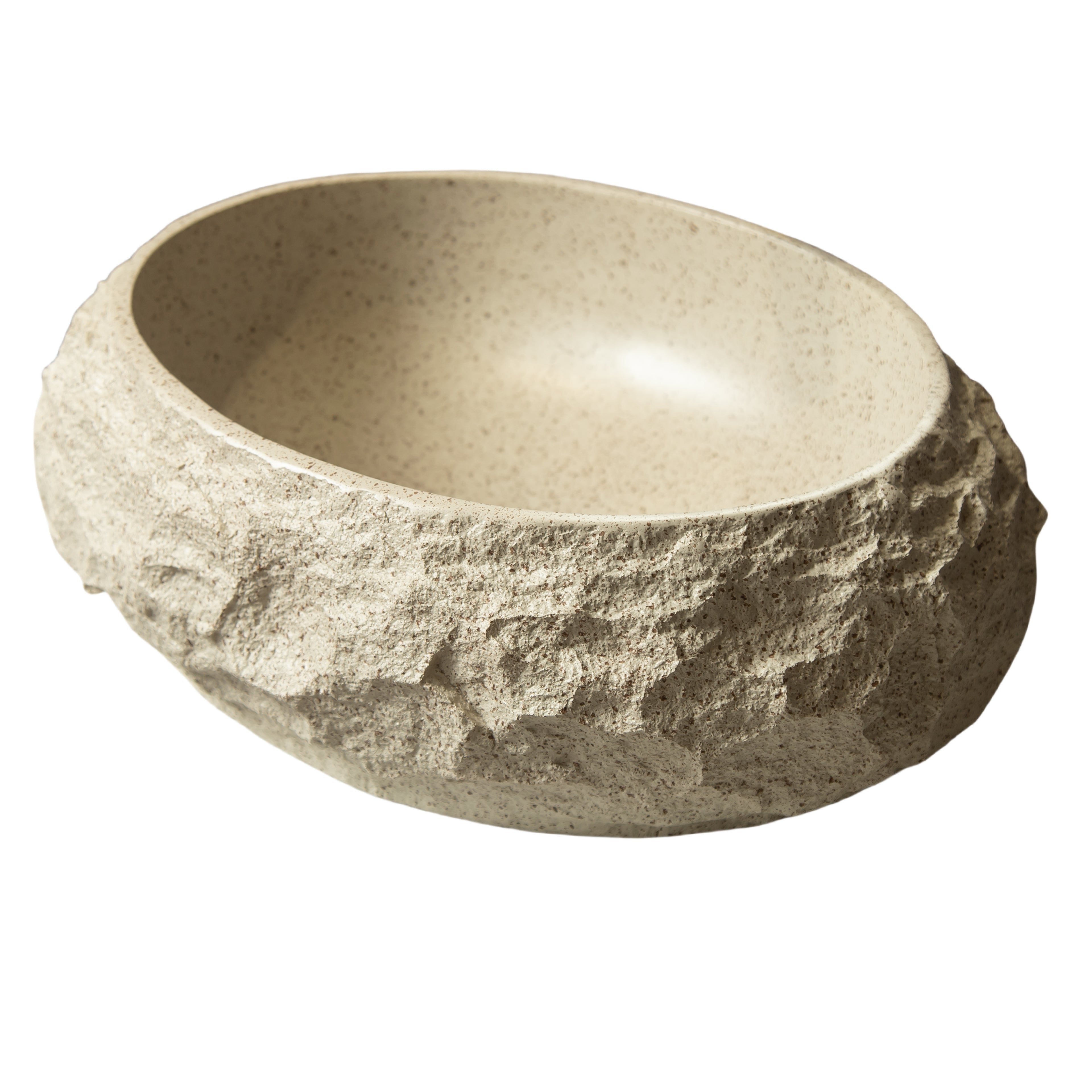 Beige Stone Pattern Resin Vessel Bathroom Sink oval basin smooth interior rock-like exterior