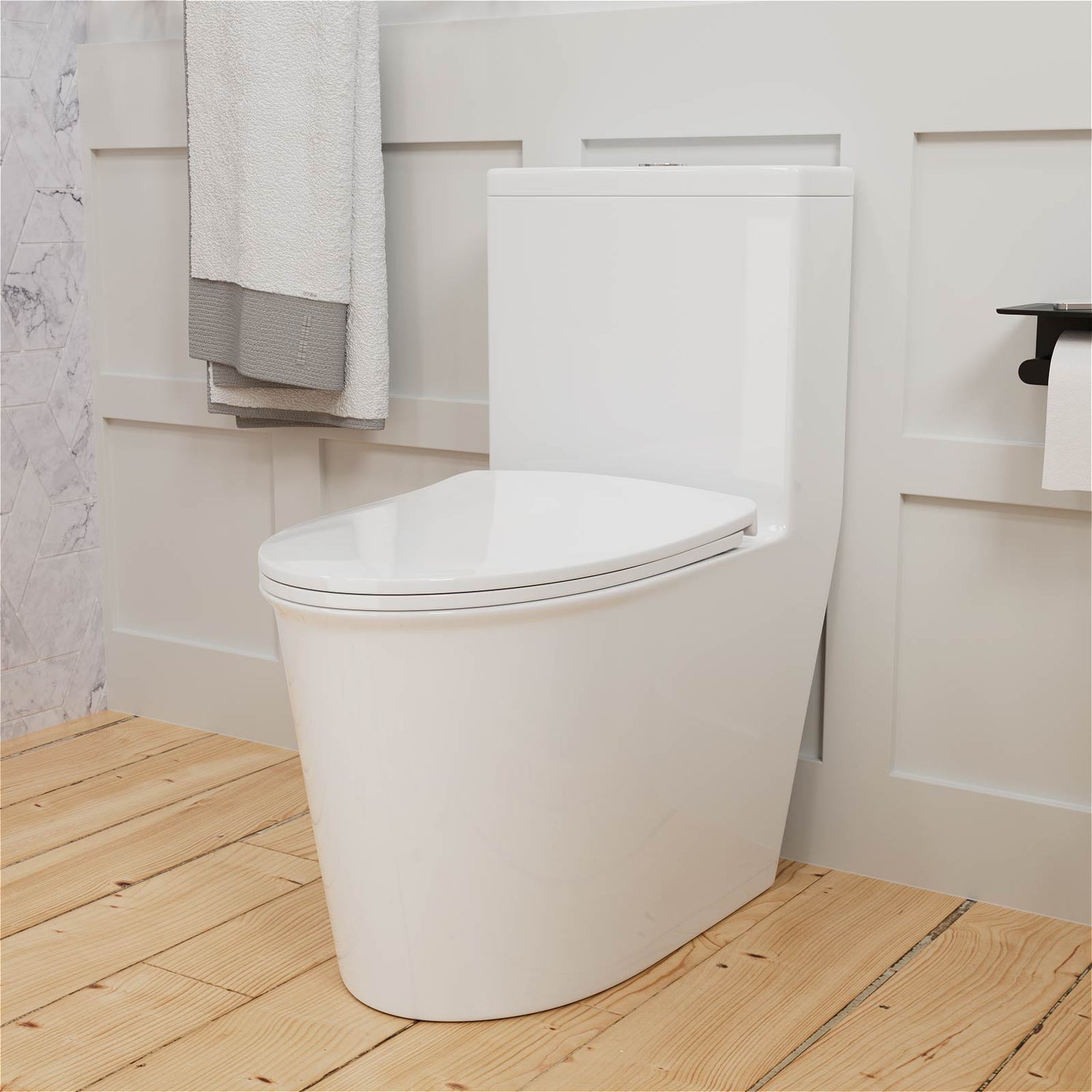 1.0 GPF and 1.28 GPF Dual Flush One Piece Elongated Skirted Toilet