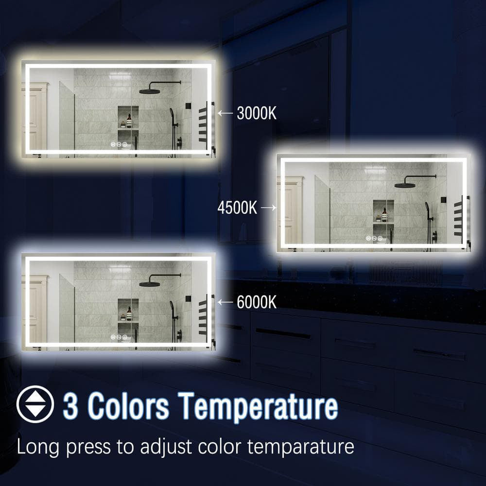 72" x 36" Rectangular Frameless LED Lighted Wall Mount Bathroom Vanity Mirror with Memory Function
