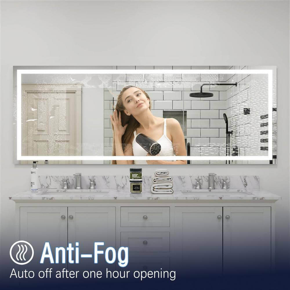 96" x 36" Rectangular Frameless LED Lighted Wall Mount Bathroom Vanity Mirror with Memory Function