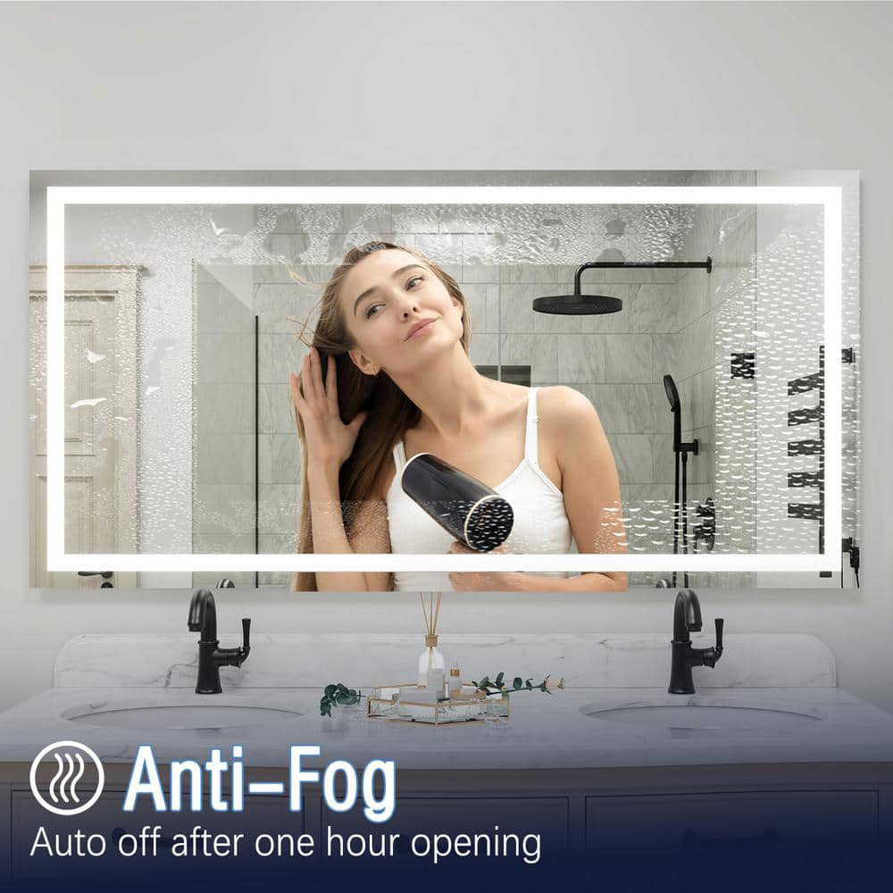 72" x 36" Rectangular Frameless LED Lighted Wall Mount Bathroom Vanity Mirror with Memory Function