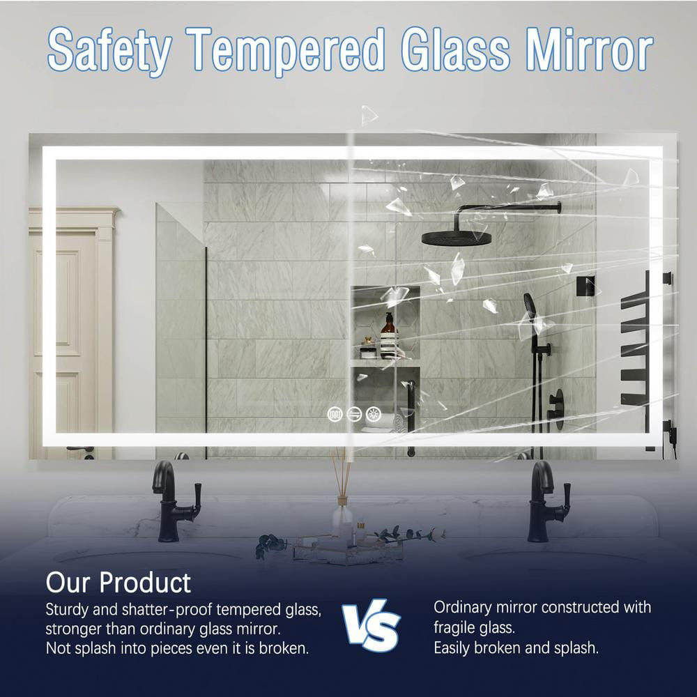 72" x 36" Rectangular Frameless LED Lighted Wall Mount Bathroom Vanity Mirror with Memory Function