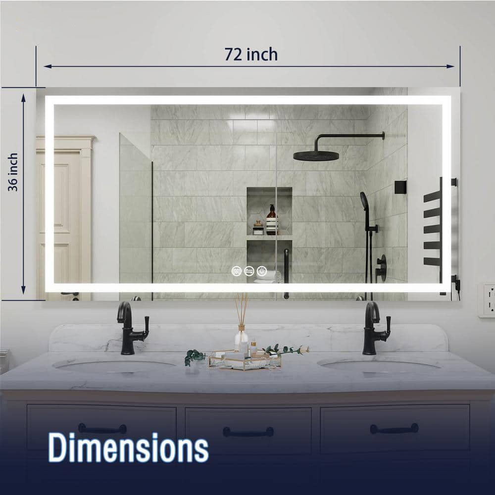 72" x 36" Rectangular Frameless LED Lighted Wall Mount Bathroom Vanity Mirror with Memory Function
