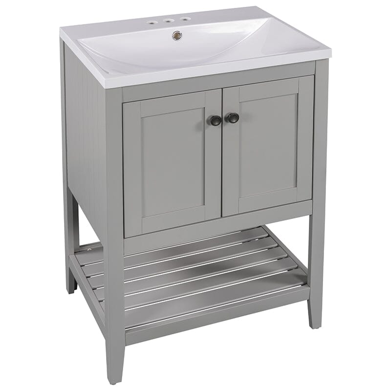 24" Modern Freestanding Bathroom Vanity with Open Style Shelf, Including Ceramic Sink