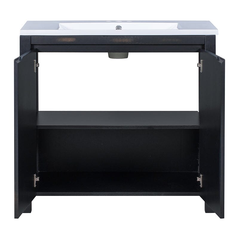 Unique grid-patterned espresso vanity with artisanal craftsmanship and solid wood frame