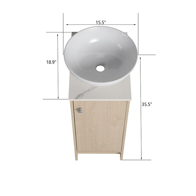 16" Freestanding Bathroom Vanity with Round Sink with Soft Close Doors and Shelves