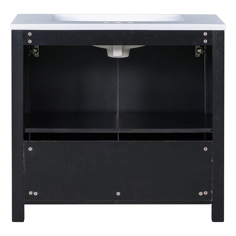 Elegant espresso cabinet with hidden handles and spacious compartments for organized bathroom storage