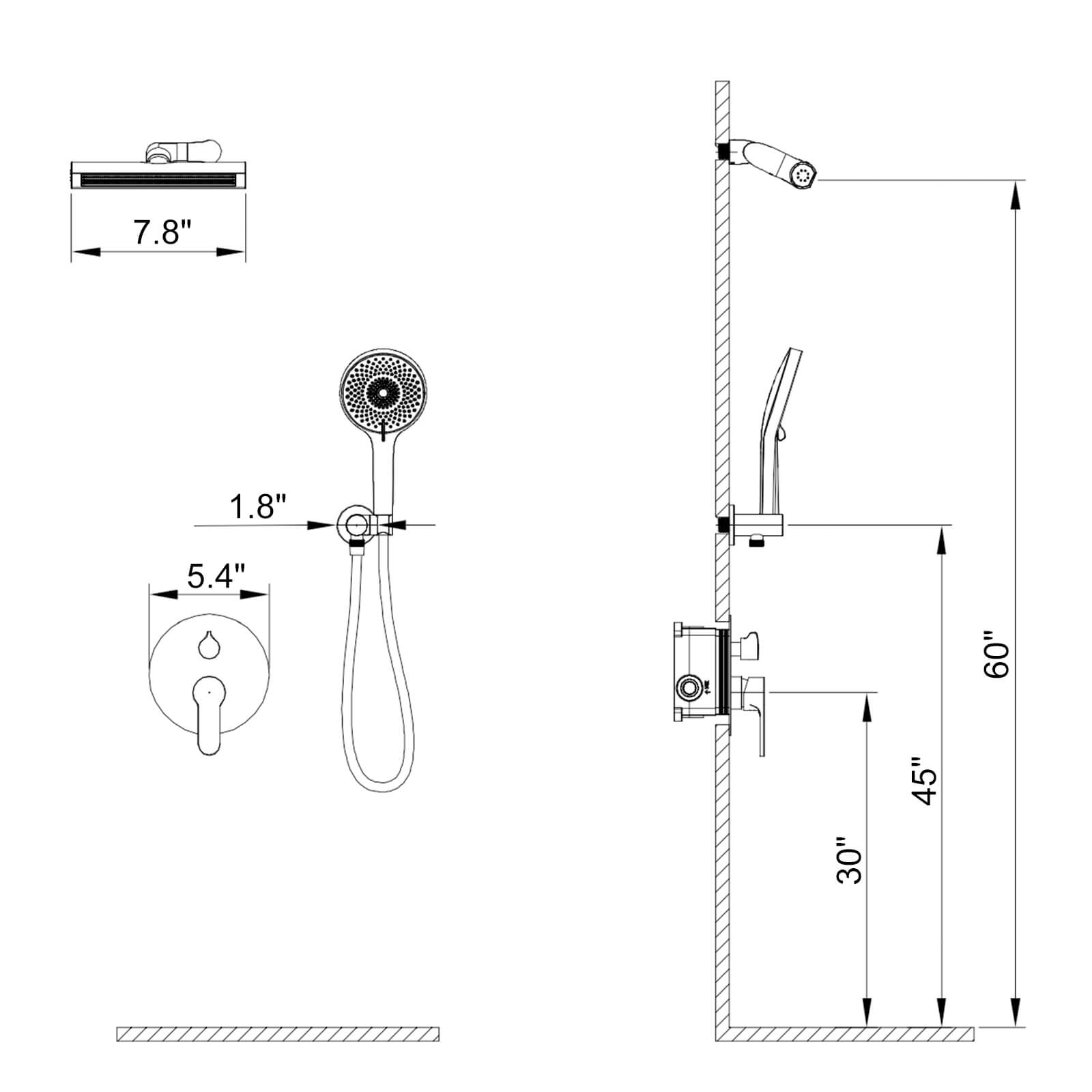 8" Shower Systems with Adjustable 3-Spray Cylindrical Shower Head And 6-Spray Handheld, Wall Mount