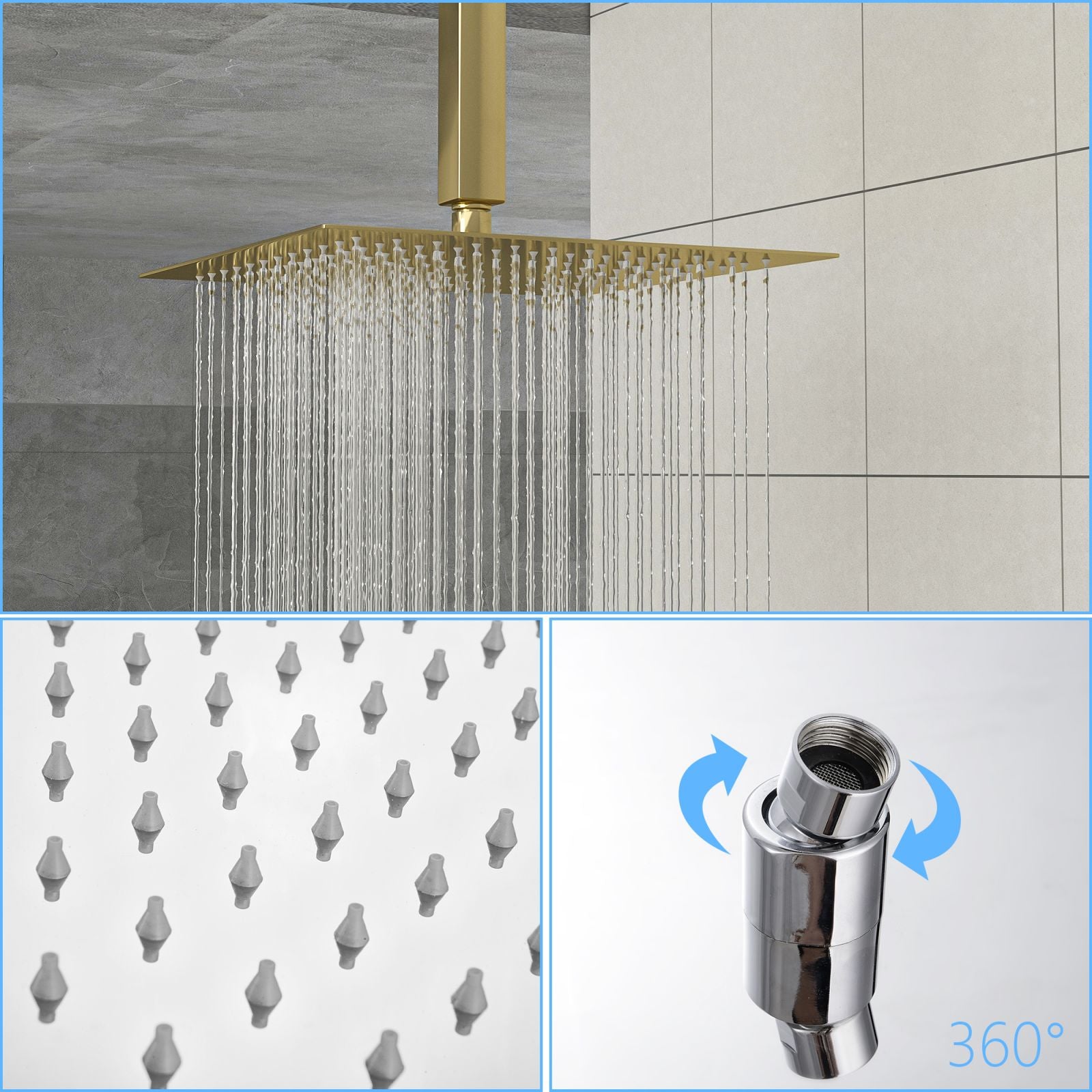 12" Gold Square Rain Shower Head