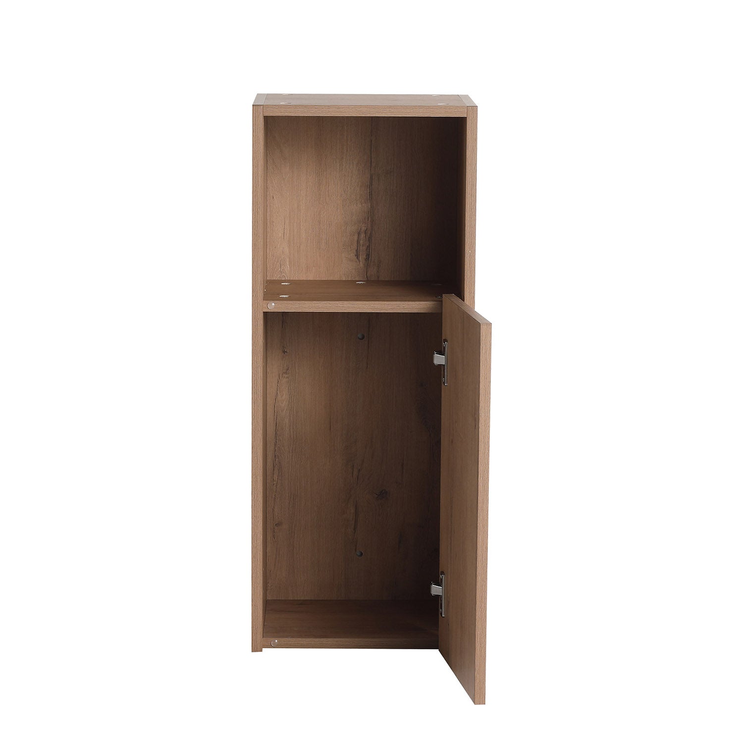 12 inch White-Oak Bathroom Wall Cabinet with Soft Closing Door and Open Shelf