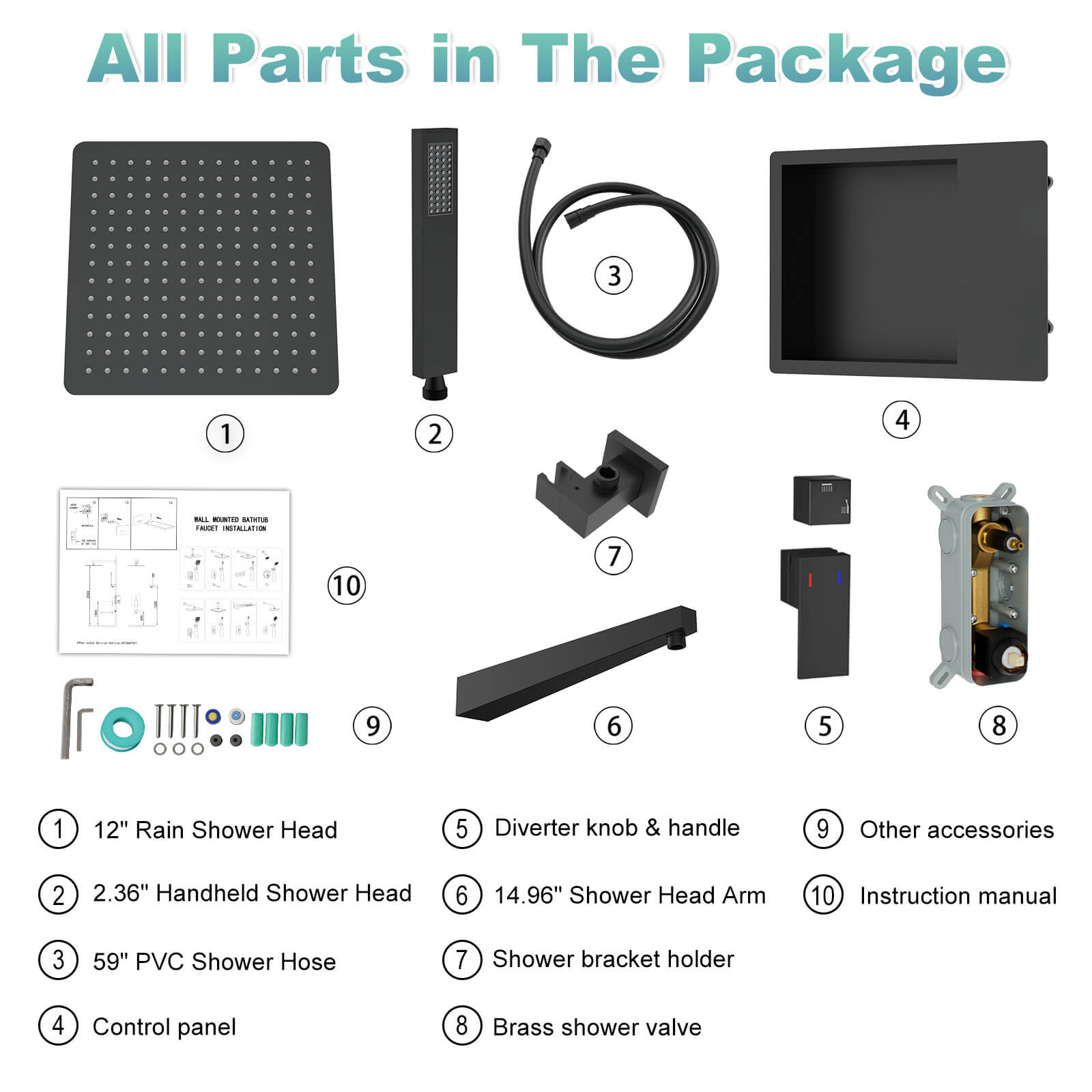 12" Rain Head Shower System with Shower Niche and Handheld, Wall Mount