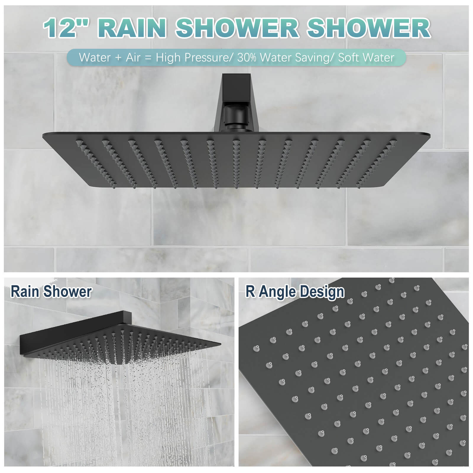 12" Rain Head Shower System with Shower Niche and Handheld, Wall Mount