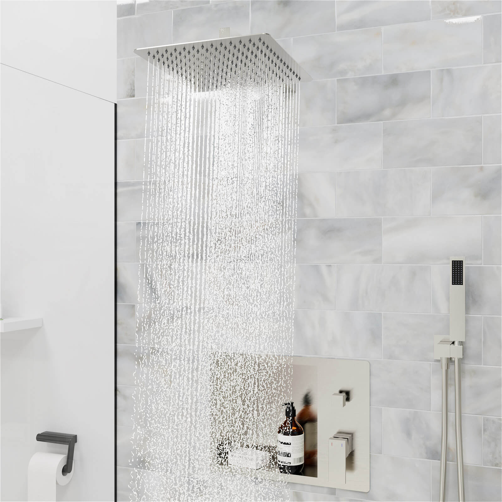 12" Rain Head Shower System with Shower Niche and Handheld, Wall Mount