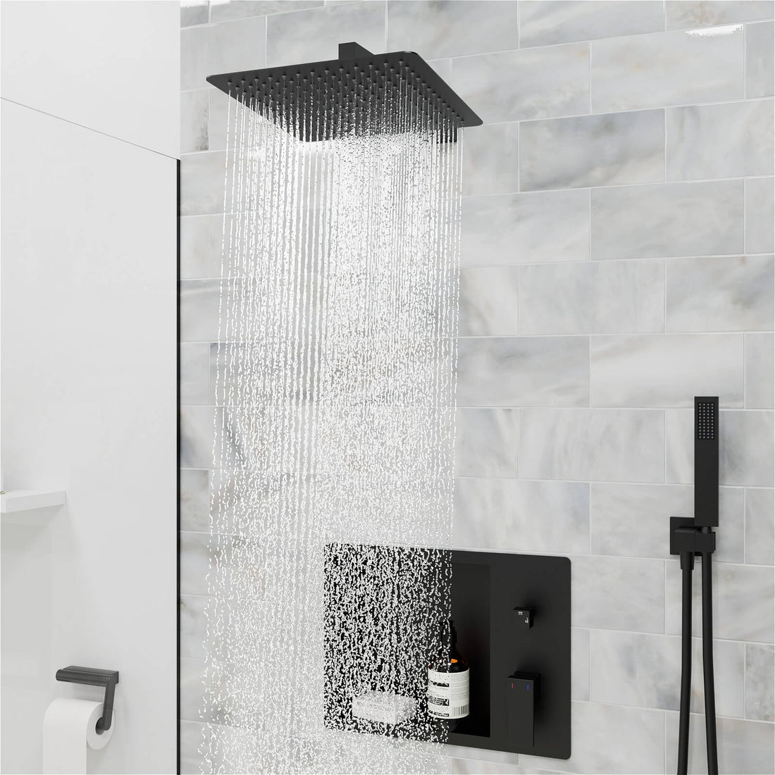 12" Rain Head Shower System with Shower Niche and Handheld, Wall Mount