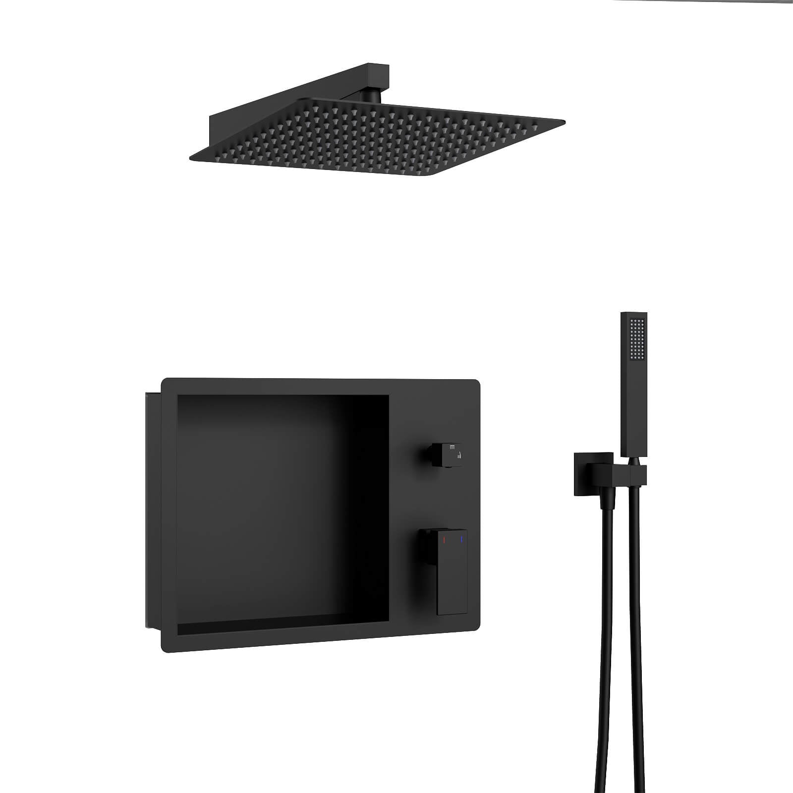 12" Rain Head Shower System with Shower Niche and Handheld, Wall Mount