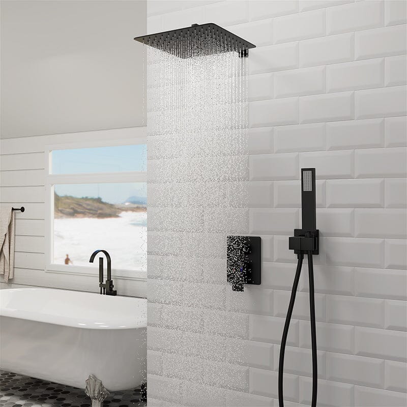 Matte black wall mount 6inch regular high water pressure shower head  ceiling mount 16inch or 12 inch rainfall shower head 3 way thermostatic  shower