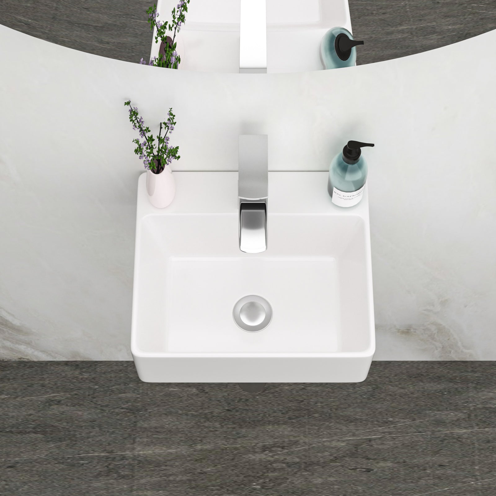 13.60 in x 11.60 in wall hung sink with overflow protection