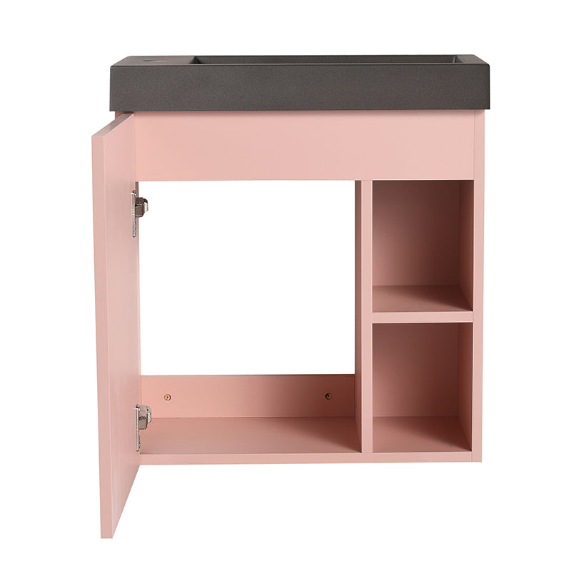 Mueble de baño flotante de 20 pulgadas para montaje en pared con lavabo de resina y puerta de armario con cierre suave.