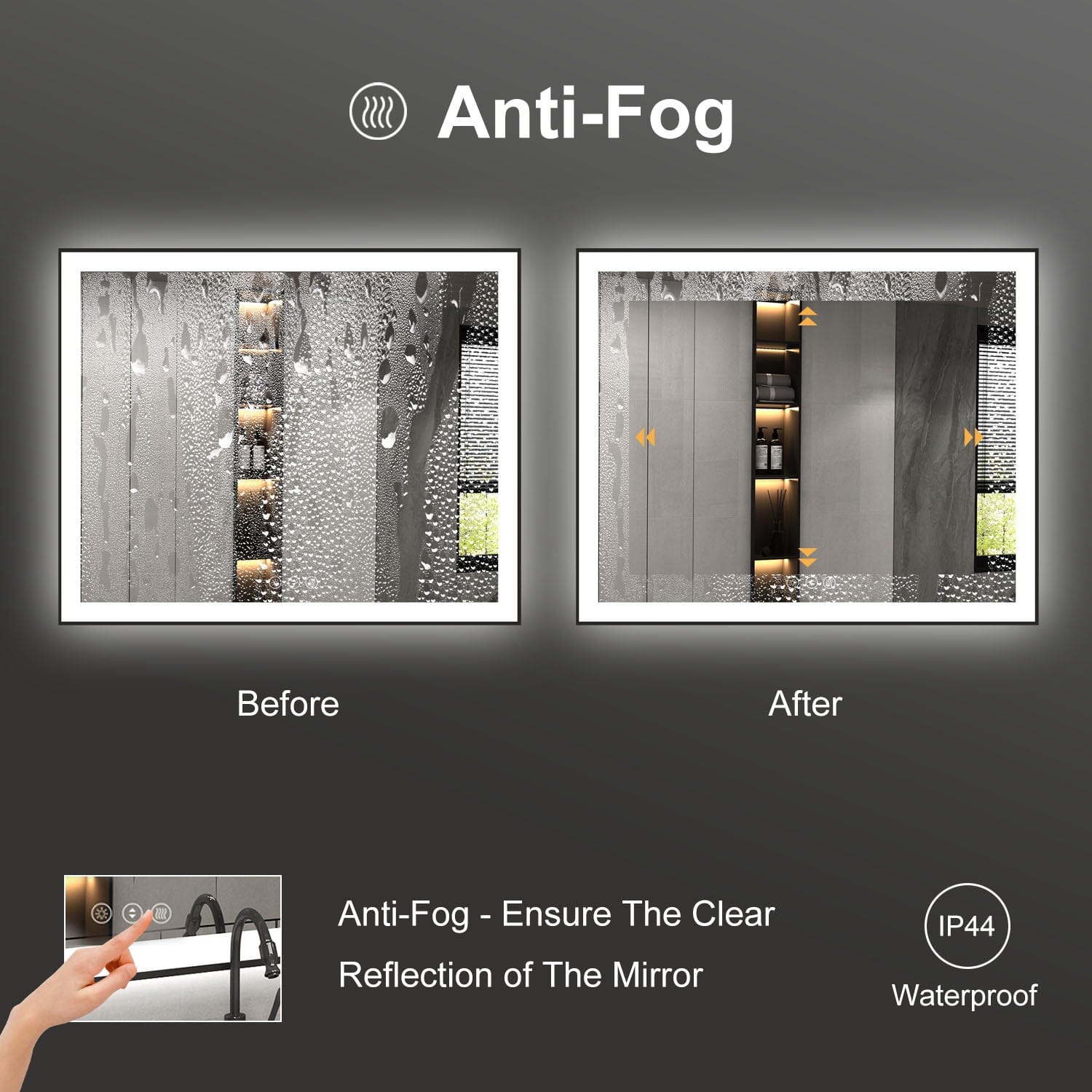 GIVING TREE 60"/72"/84" LED Bathroom Mirror with Black Frame, Anti-Fog, Shatter-Proof, Memory, 3 Colors