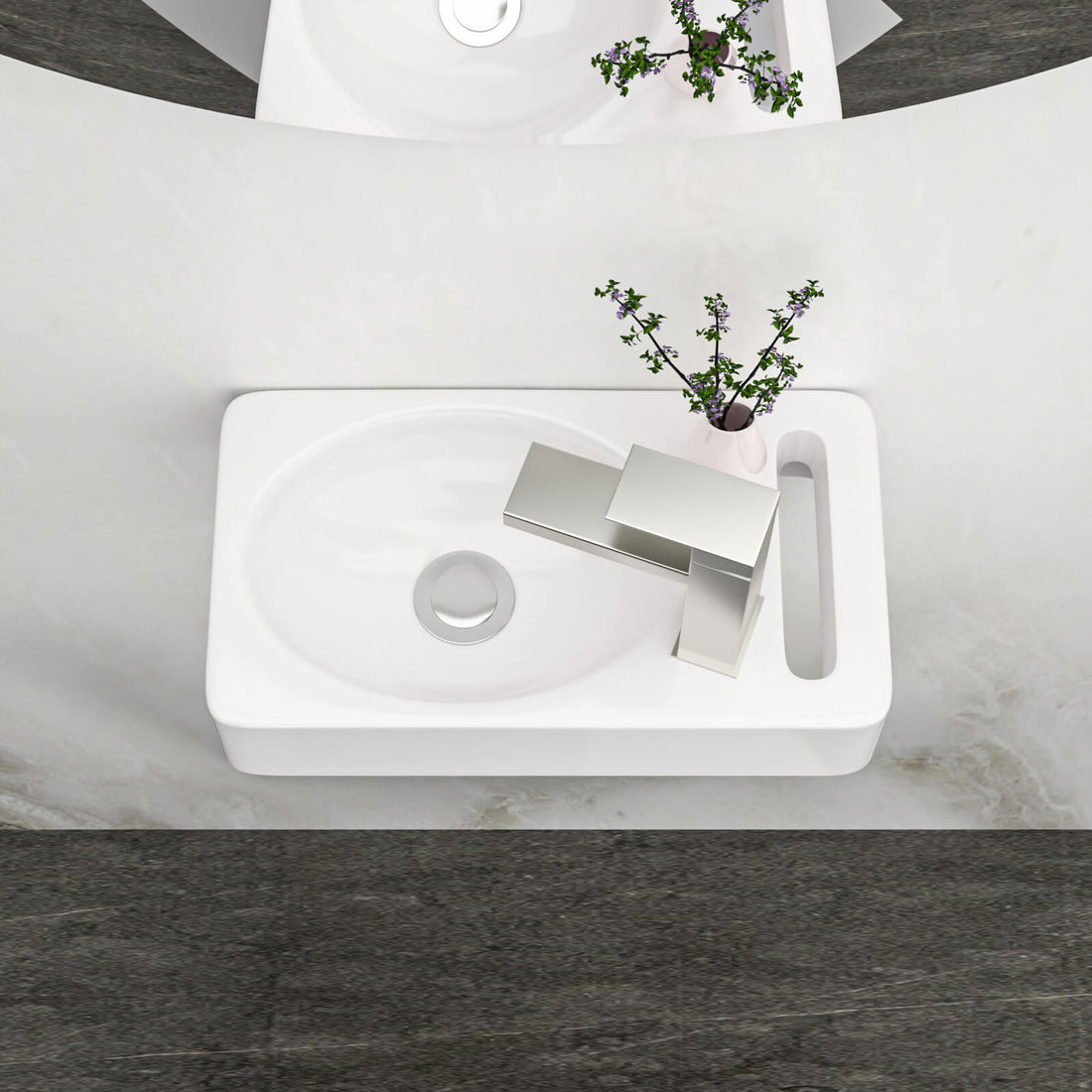 15x8 inch wall mounted ceramic sink with built in towel slot