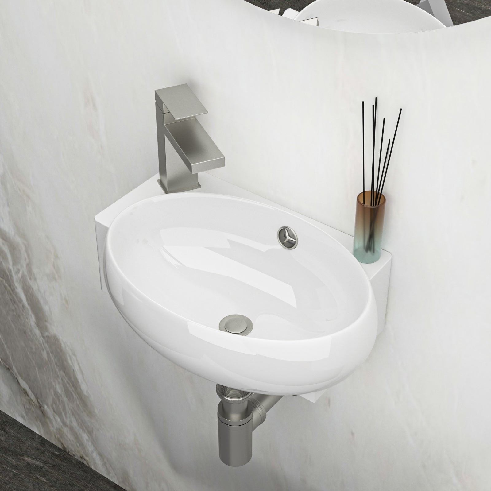 16 in x 11 in Oval Wall Mounted Sink with Left Side Faucet Hole
