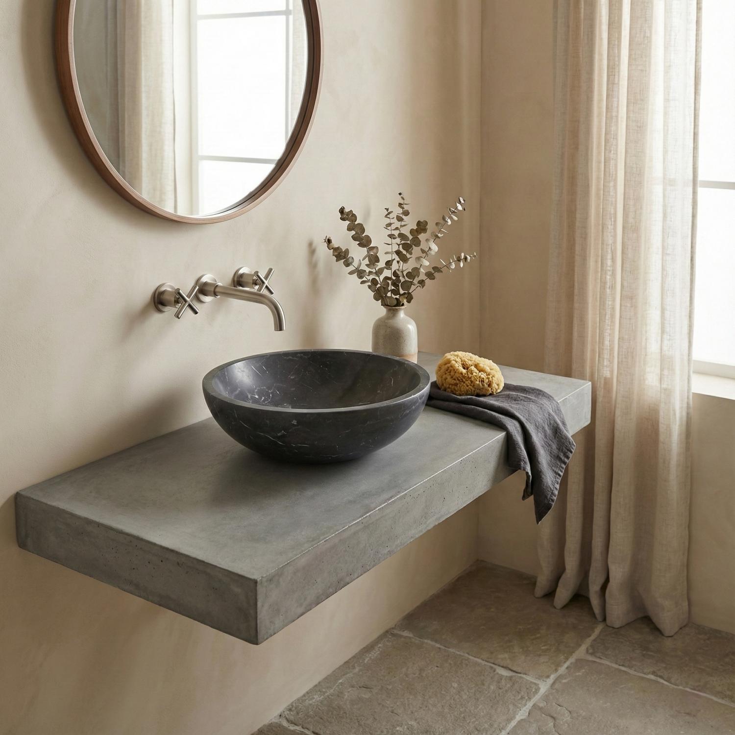 16" Dark Gray Marble Round Above-Counter Bathroom Sink