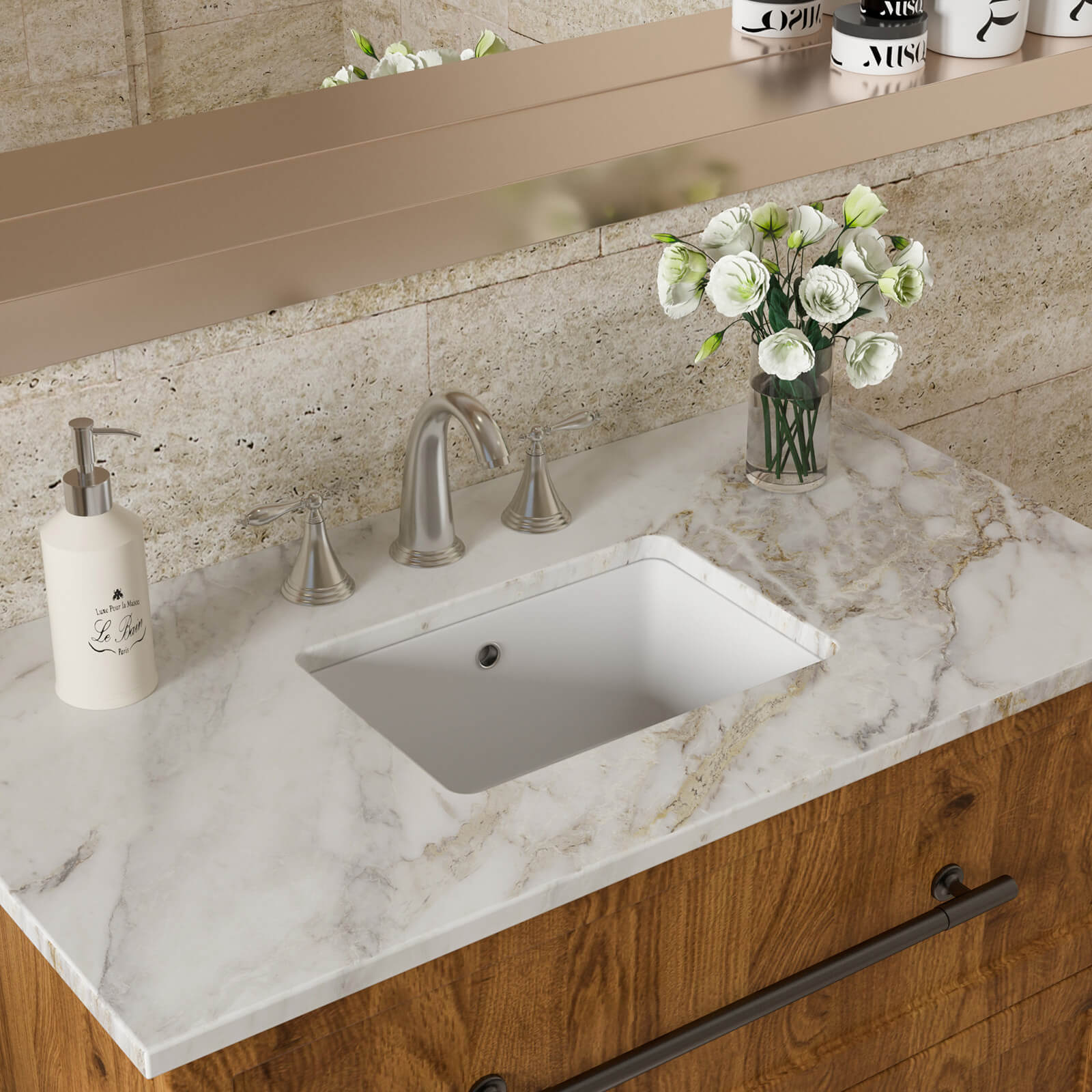 17x12 inch white ceramic undermount bathroom sink with overflow hole