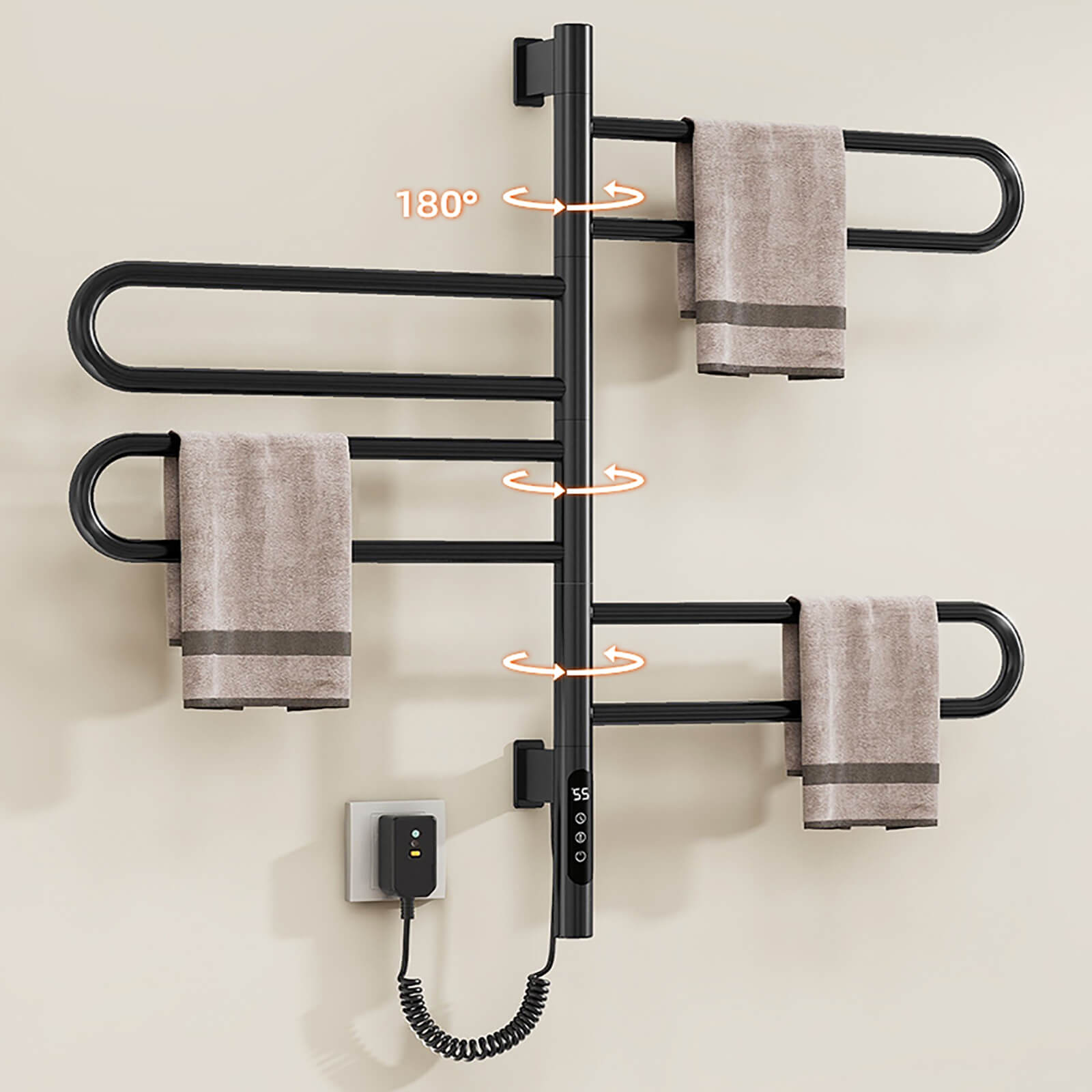 180 Selection Instructions for Modern Matte Black Wall Mounted Bathroom Towel Warmer