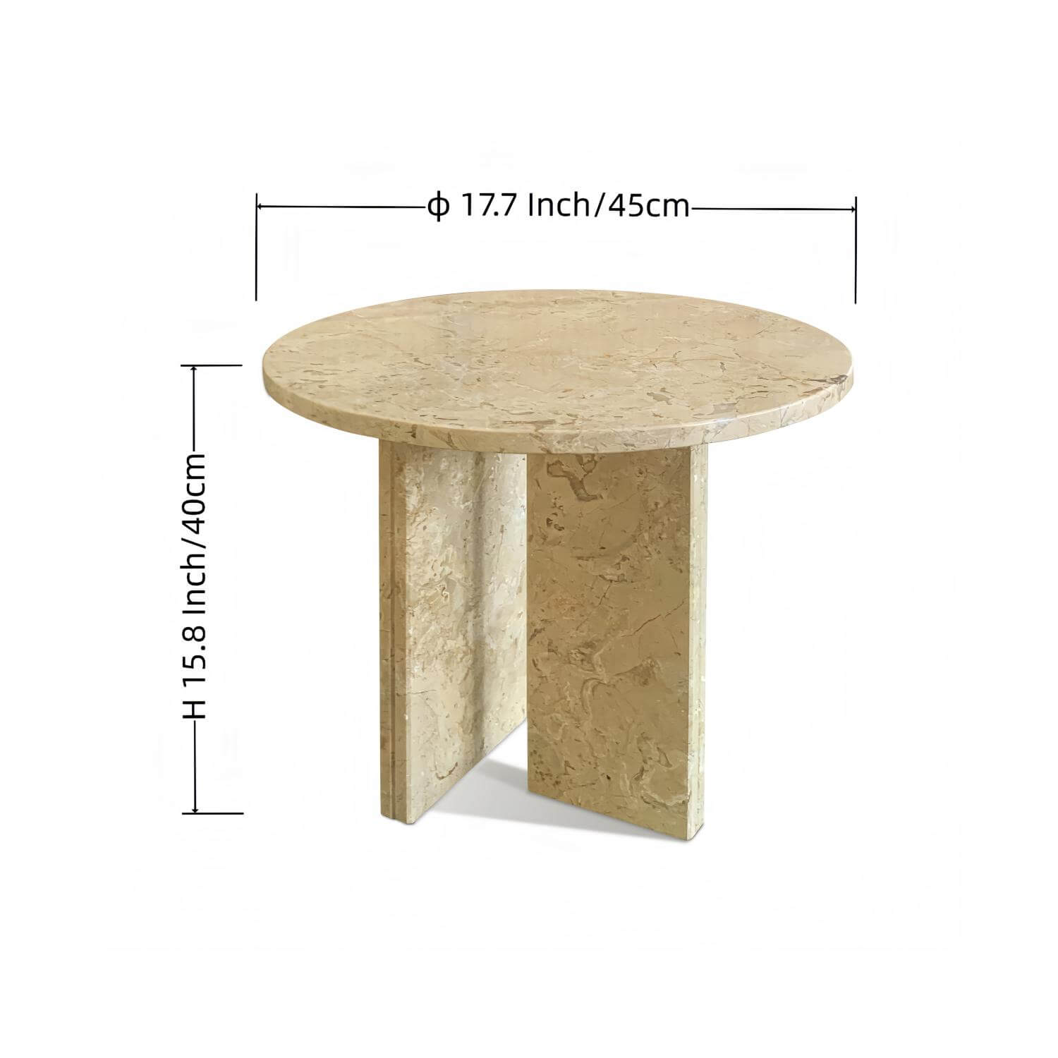 18" Modern Round Beige Natural Marble Side Table for Bathroom and Livingroom