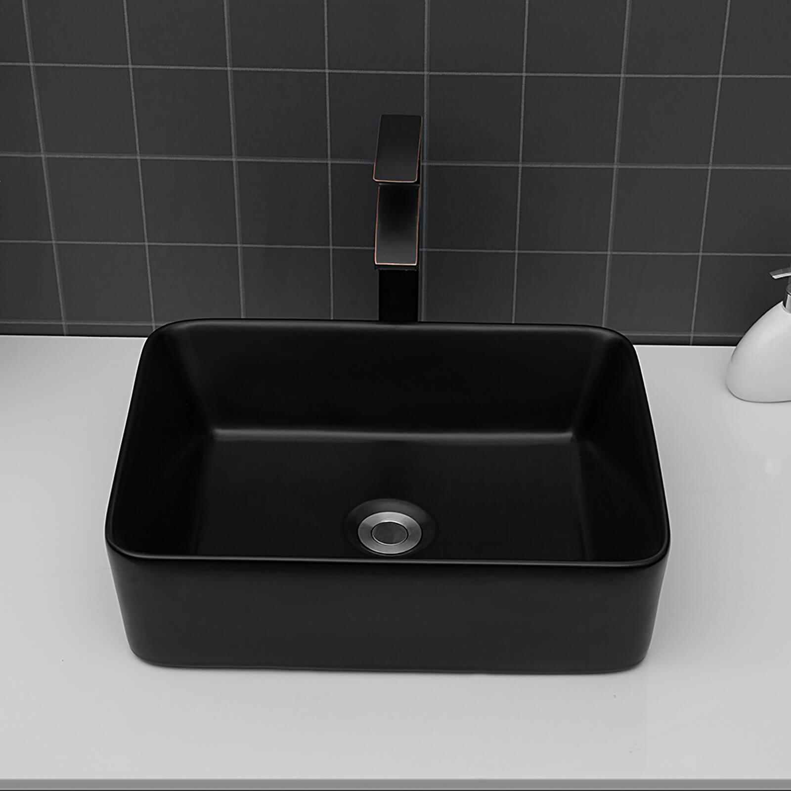 19 IN x 15 IN Rectangular Black Ceramic Vessel Sink