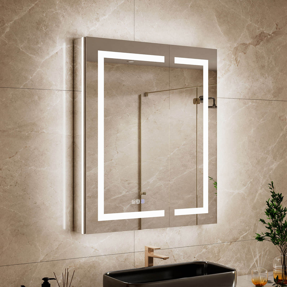 30" x 36" Double Door LED Medicine Cabinet with Mirror, Lighted Bathroom Storage Cabinet with Outlets, USB & Adjustable Shelves