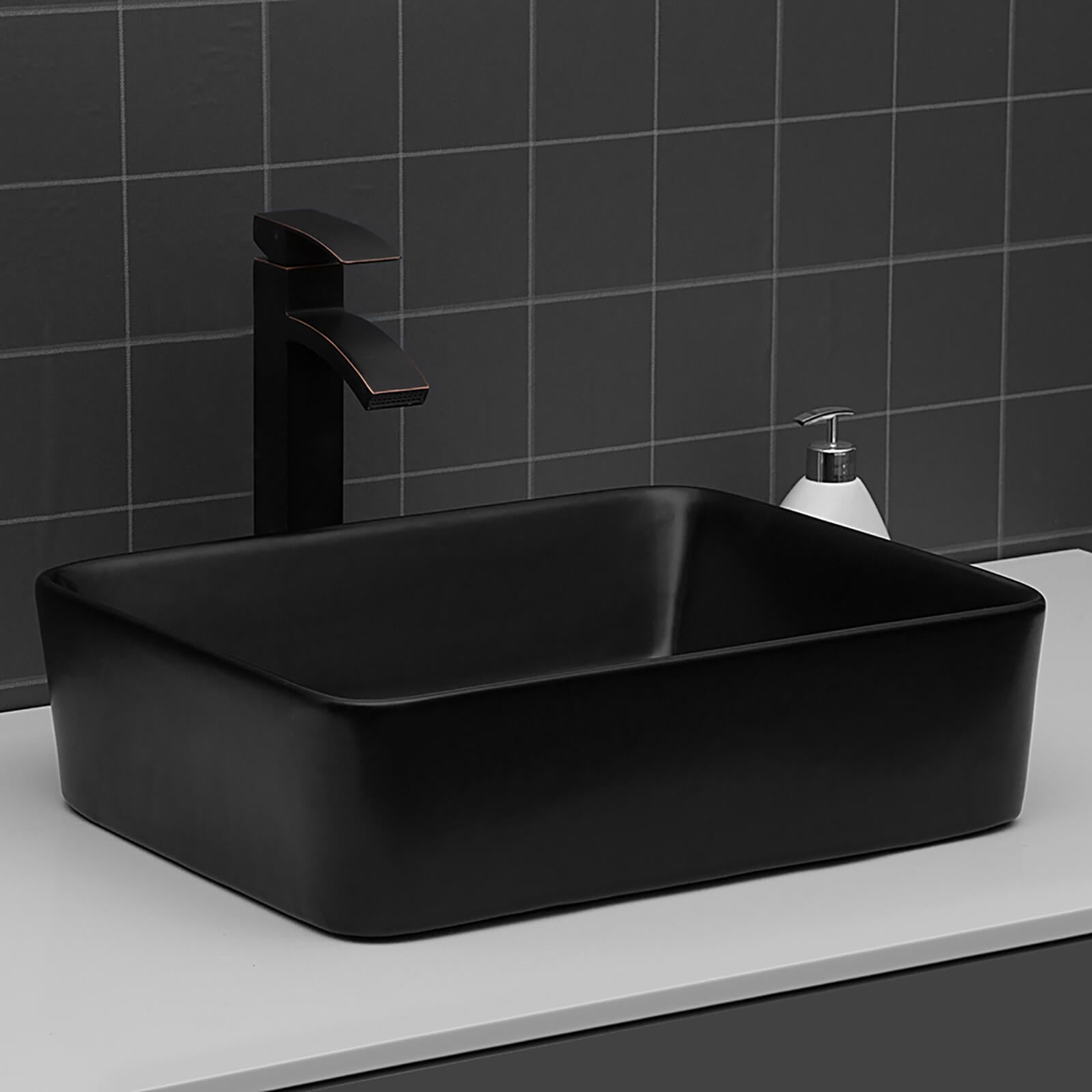 19x15 inch matte black above counter bathroom sink