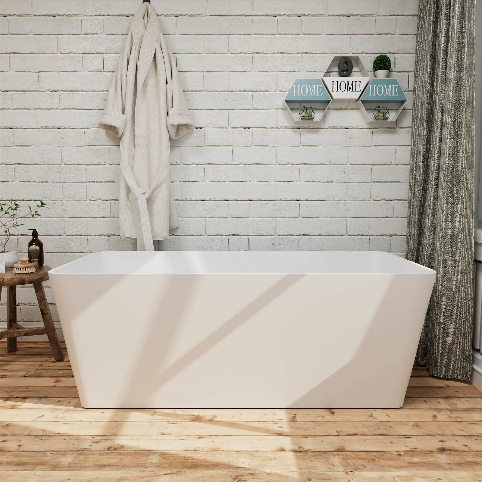 67 inch Heavy Duty Solid Surface Soaking Tub, Insulated Stand Alone Freestanding Stone Resin Bathtub with Integrated Overflow & Drain, cUPC Certified
