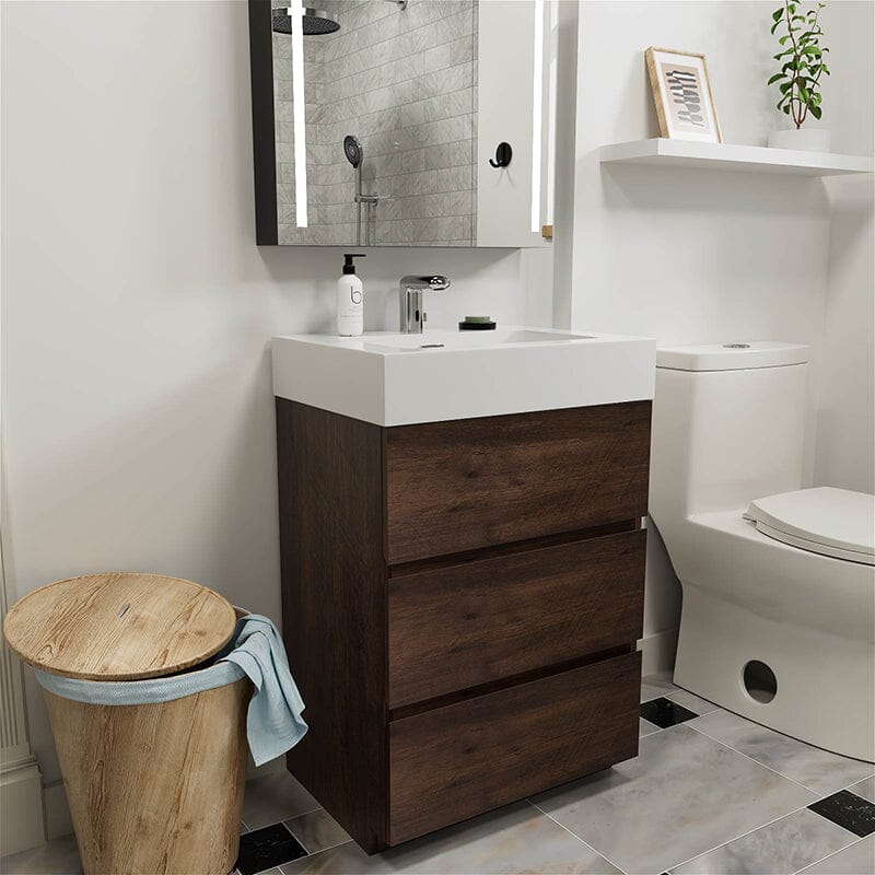 24 Inch Bathroom Vanity with Sink Floor Mounted Floating One-Piece Sink Cabinet