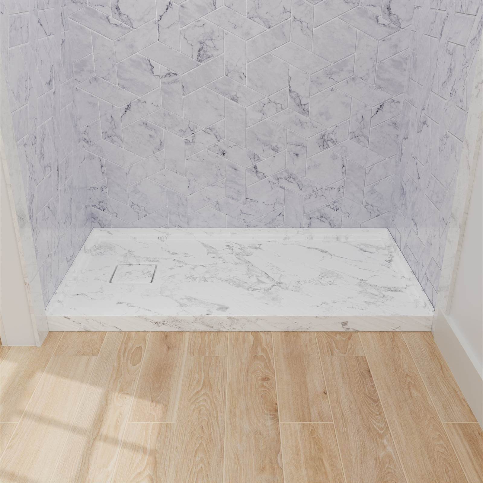 left drain walk-in shower base with textured surface