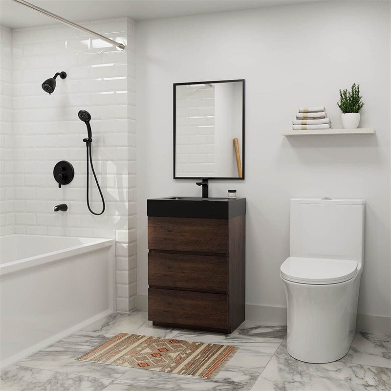 24 Inch Bathroom Vanity with Sink Floor Mounted Floating One-Piece Sink Cabinet