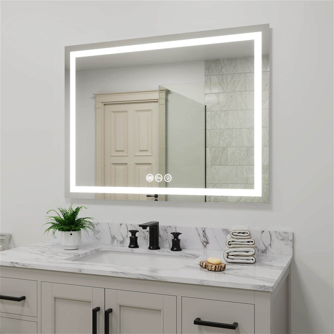 48" x 36" Rectangular Frameless LED Lighted Wall Mount Bathroom Vanity Mirror with Memory Function