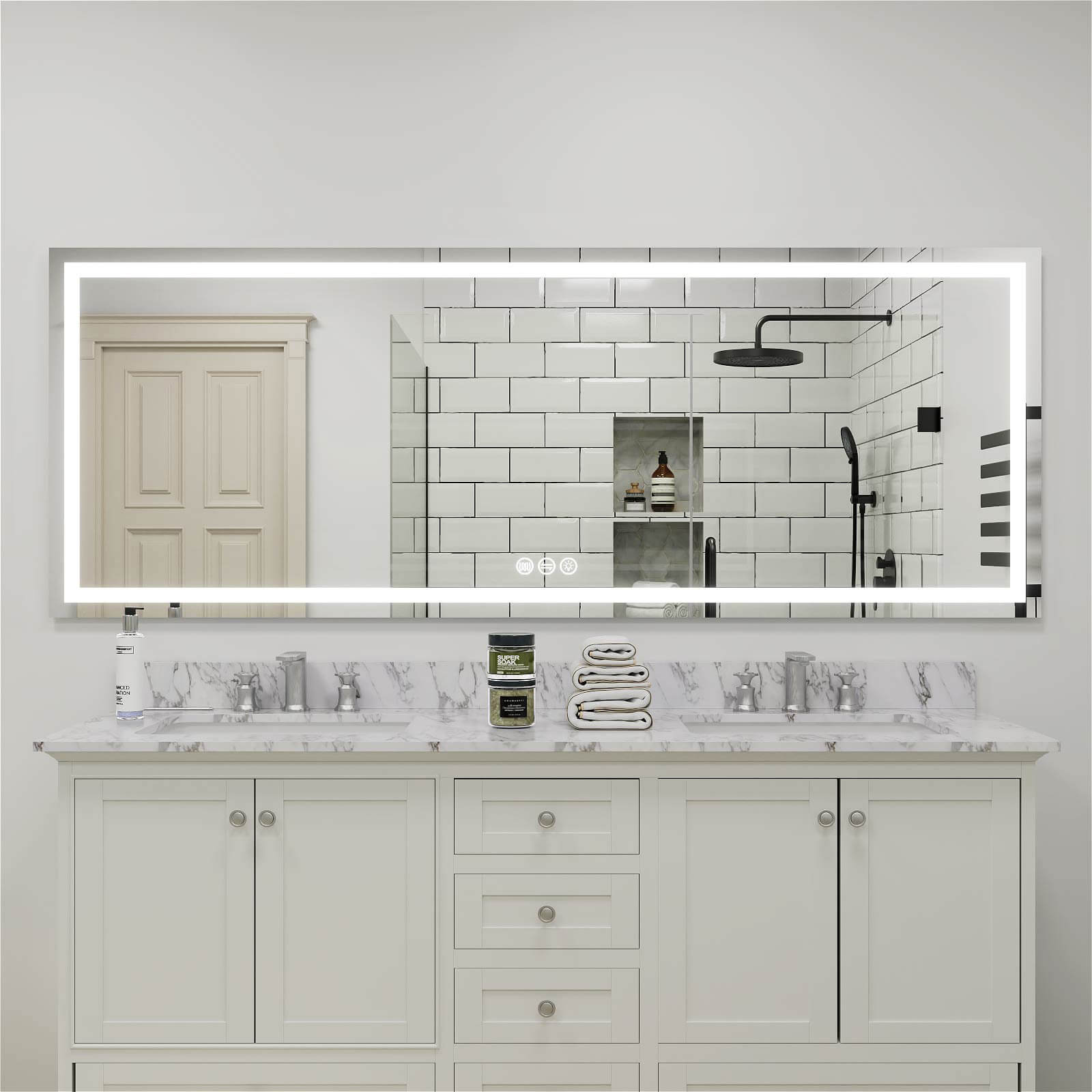 96" x 36" Rectangular Frameless LED Lighted Wall Mount Bathroom Vanity Mirror with Memory Function
