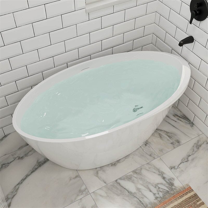 Mokleba 59" Acrylic Oval Shape Freestanding Soaking Bathtub with Overflow