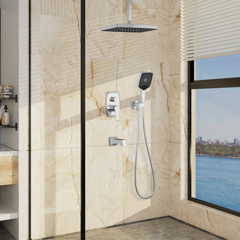 Shower Set 14" Rectangular Ceiling Shower Head with Hand Shower & Tub Spout