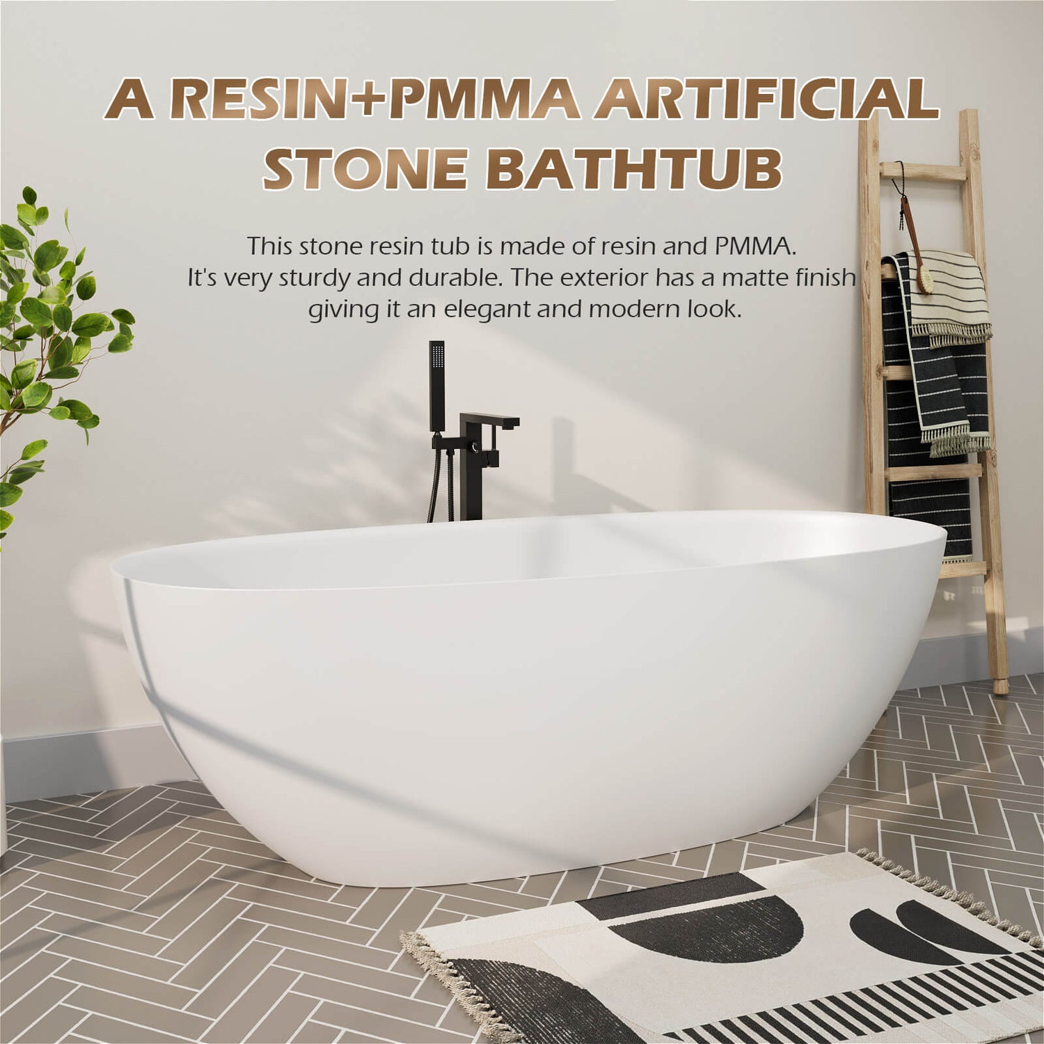 Matte White 65" Oval Soaking Tub Description