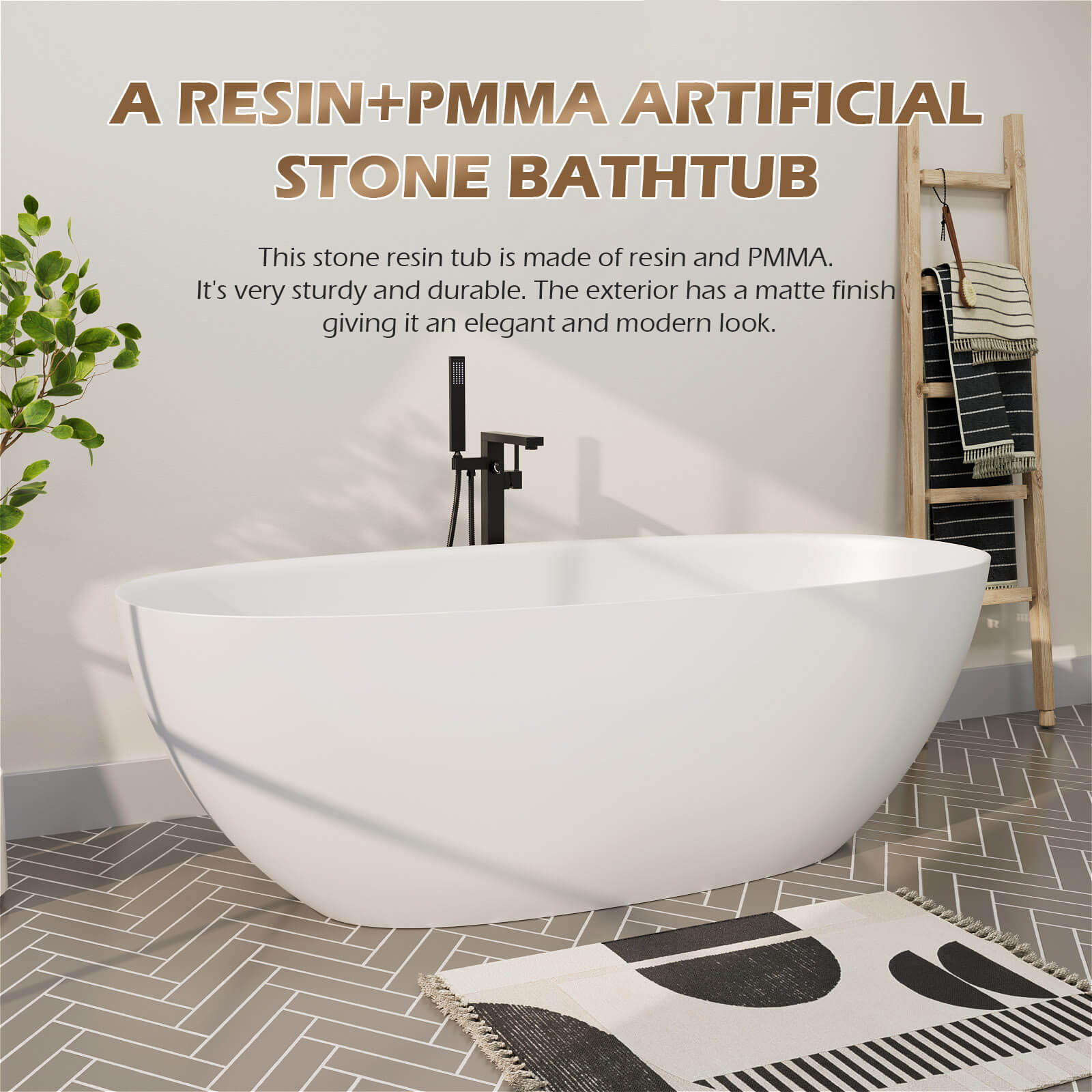 Matte White 65" Oval Soaking Tub Description