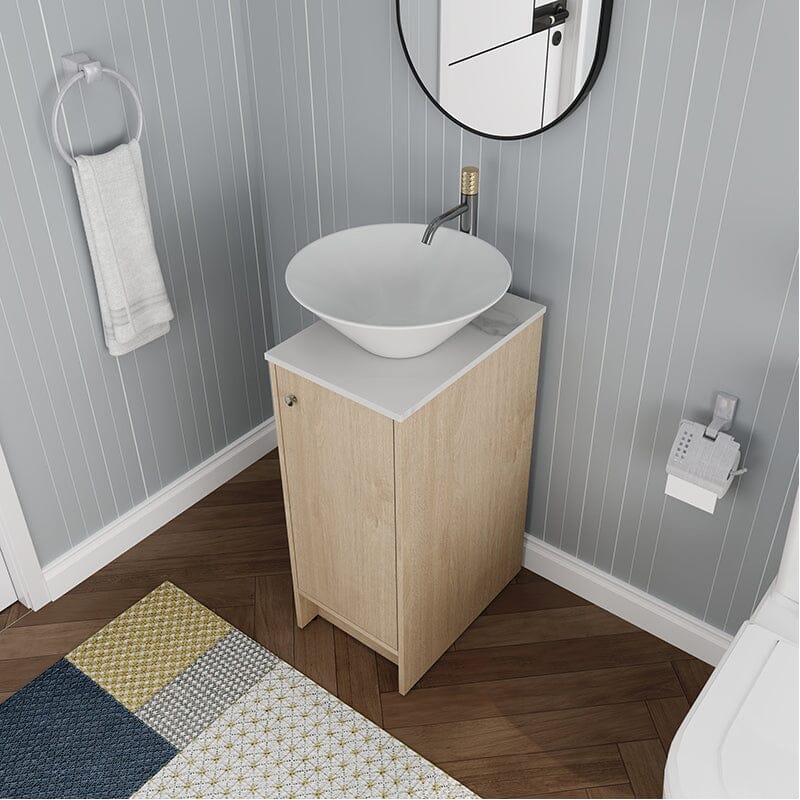 16-inch Freestanding Bathroom Vanity Round Sink With Soft-close Doors And Shelves