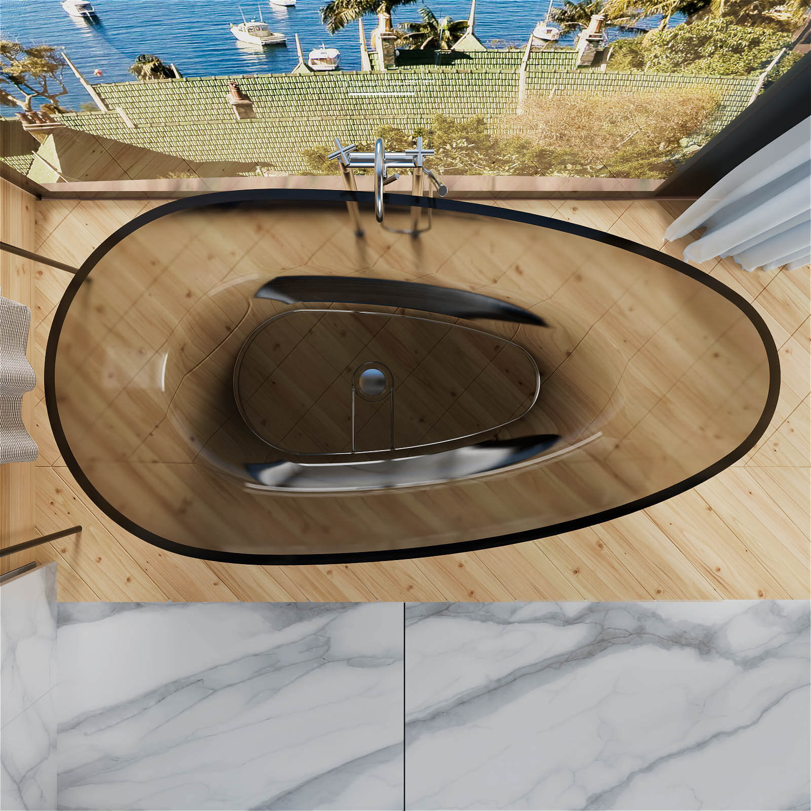 71" Modern Art Resin Tub, Transparent Egg Shape Freestanding Soaking Bathtub for Hotels