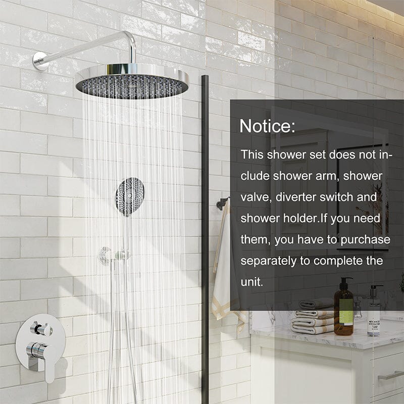 10" Round Shower Head & Hand Shower with Hose Replacement Accessories