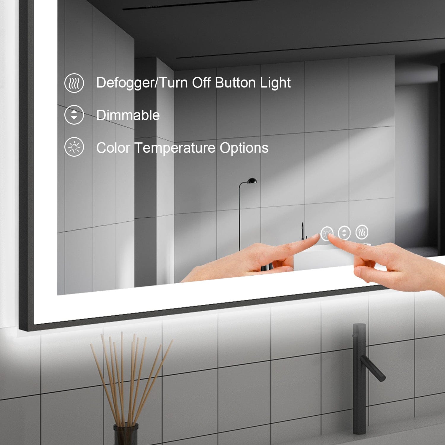 GIVING TREE 28"/32"/36"/40" LED Bathroom Mirror with Black Frame, Anti-Fog, Shatter-Proof, Memory, 3 Colors