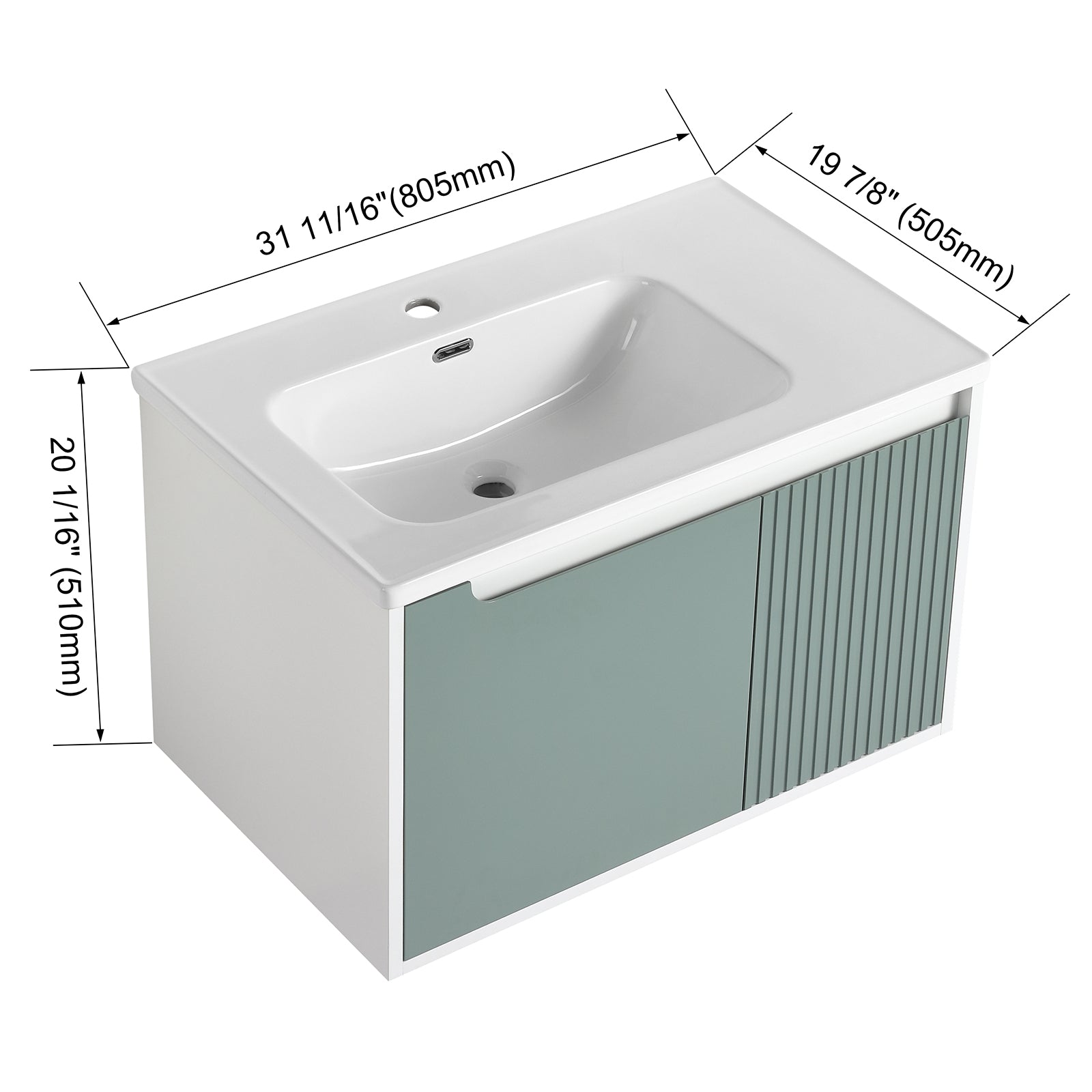 32 Inch Wall-Mounted Bathroom Vanities with Tops and Soft Close Door