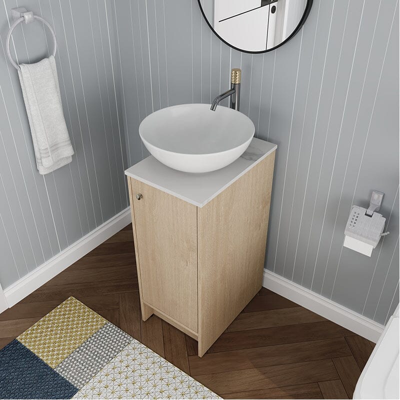 16" Freestanding Bathroom Vanity with Round Sink with Soft Close Doors and Shelves