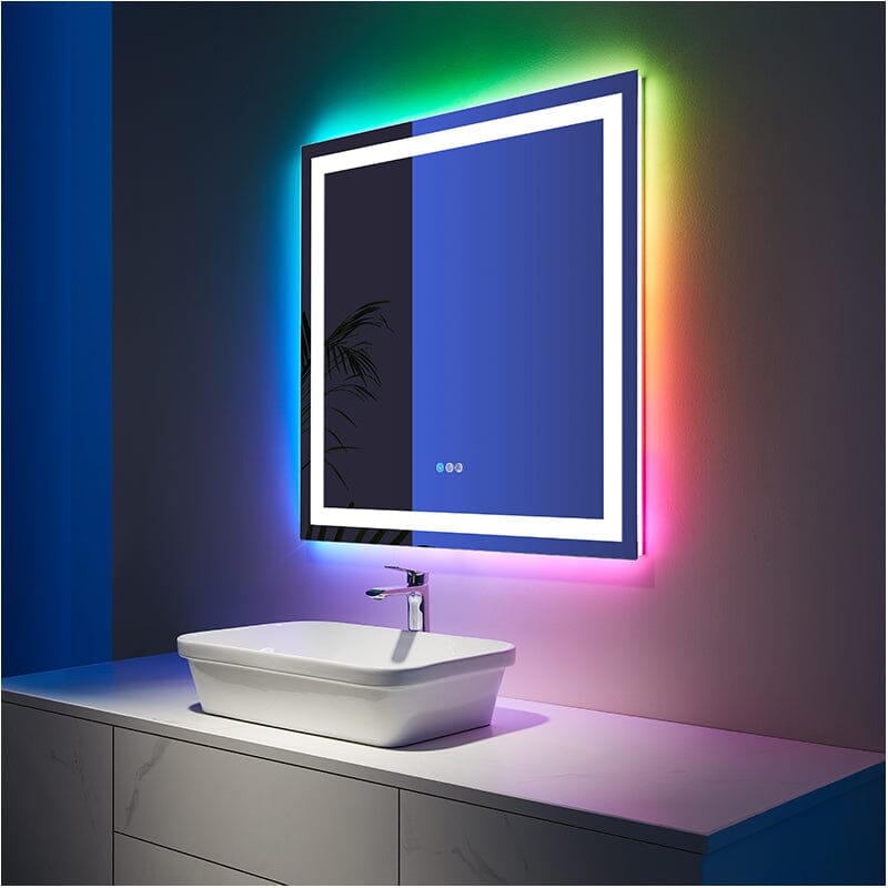 36“/48” RGB LED Light Bathroom Vanity Mirror Rectangular Frameless Anti Fog