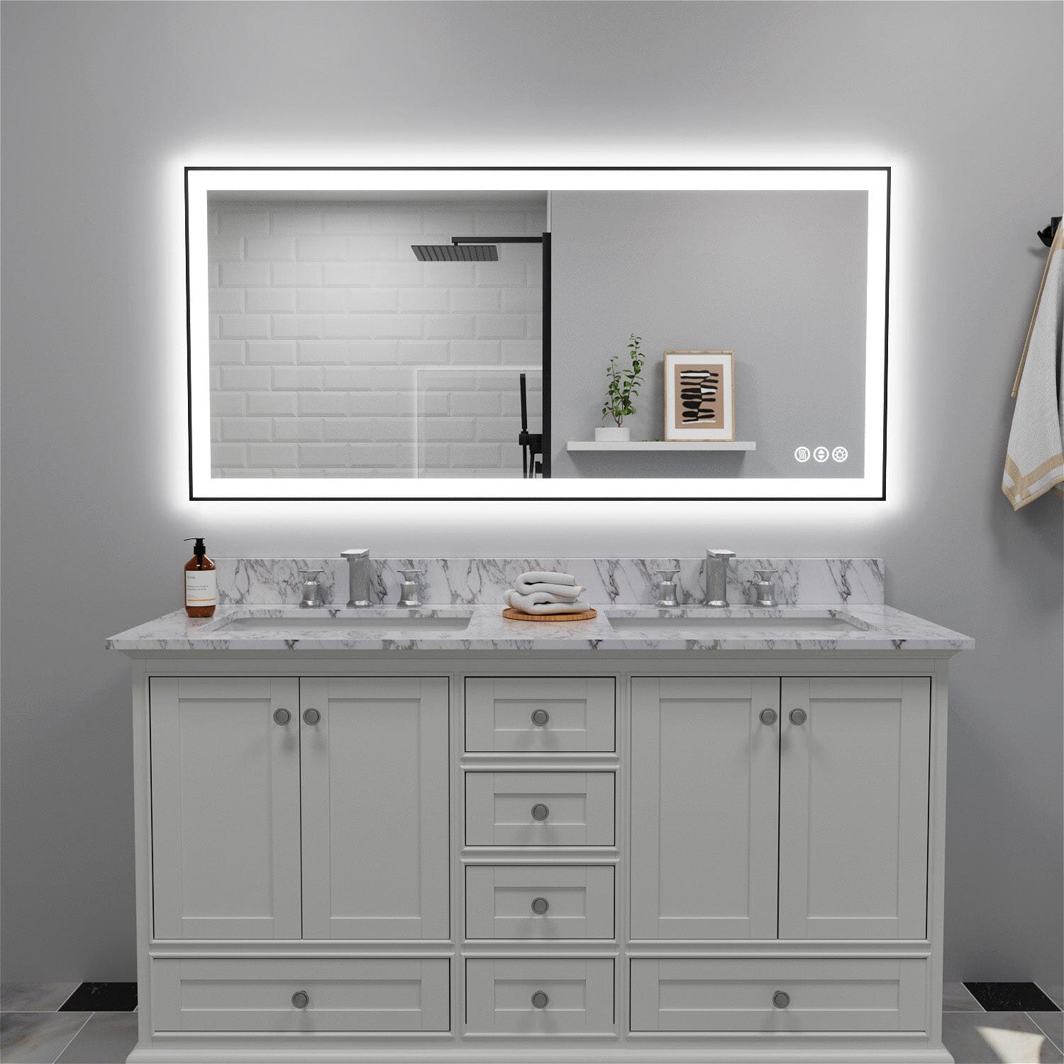 GIVING TREE 60"/72"/84" LED Bathroom Mirror with Black Frame, Anti-Fog, Shatter-Proof, Memory, 3 Colors